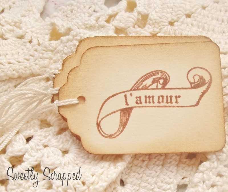 L'Amour Tags, With Scroll Banner, Gift Tags, Elegant, Romantic