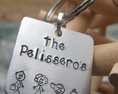 Personalized Handstamped Keychain with Family Stick Figures...Make it your own. Makes a great Gift for Father's Day.