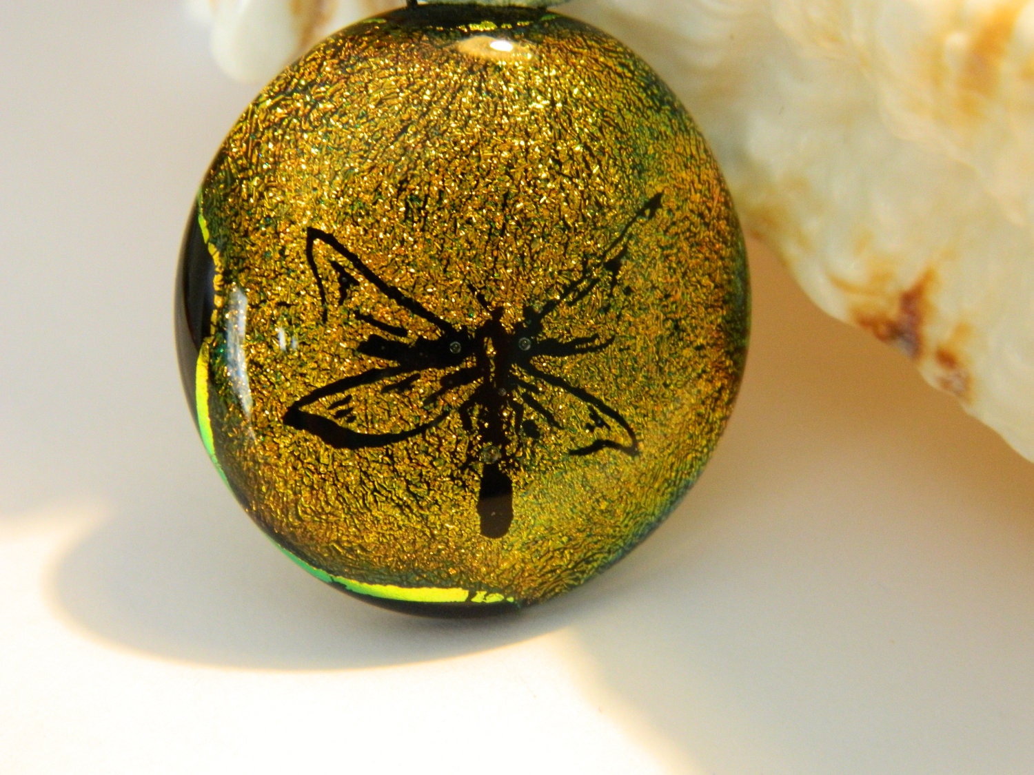 Dragonfly Fused Glass Dichroic Pendant Necklace