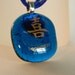 Fused Glass Gold Happiness Khanji on Sapphire Blue Pendant Necklace