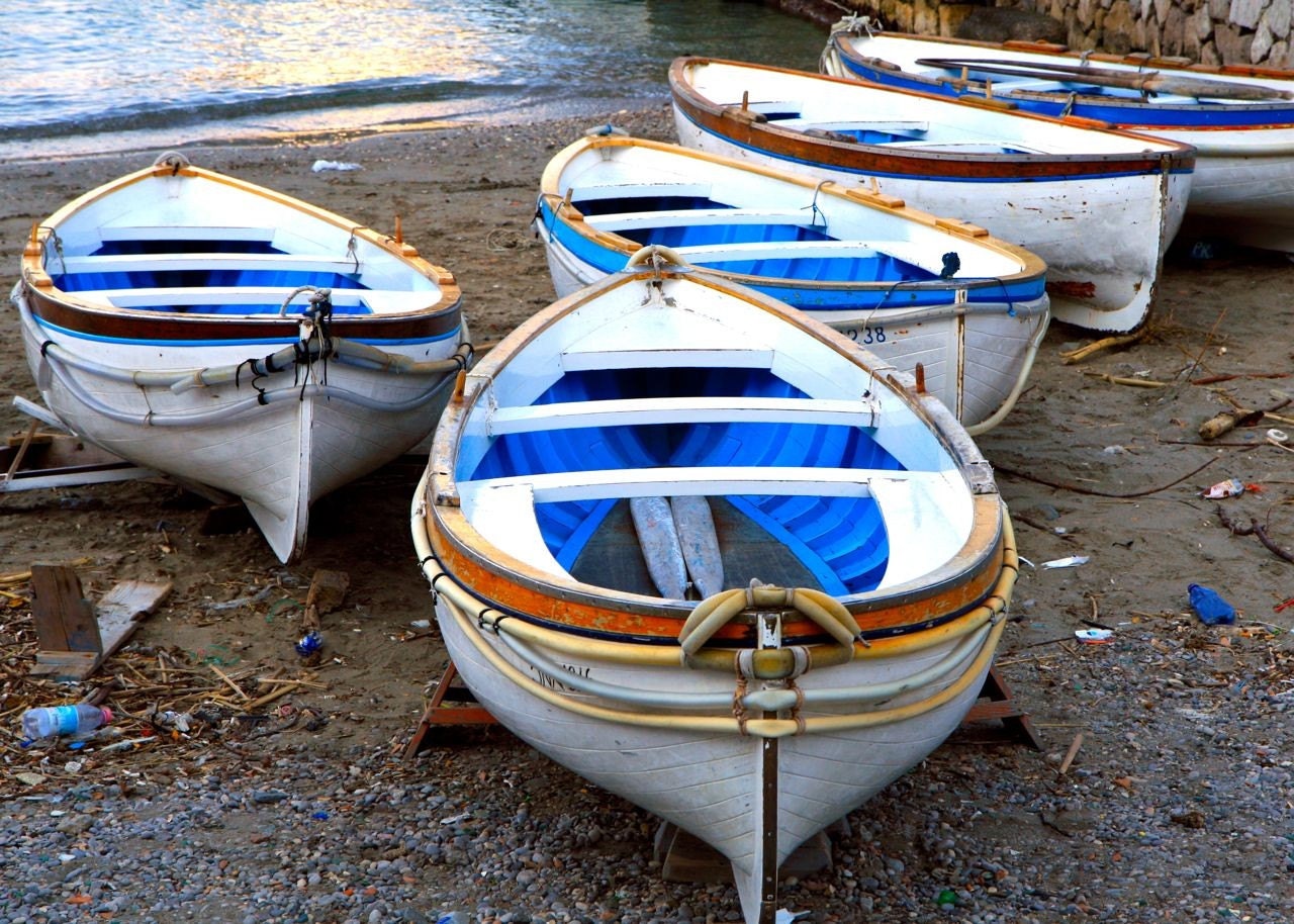 Nautical Home Decor - Italy Photograph - Capri Boats Print - Italian Beach Photography - Blue White - Amalfi Coast - Beach Decor - Wall Art