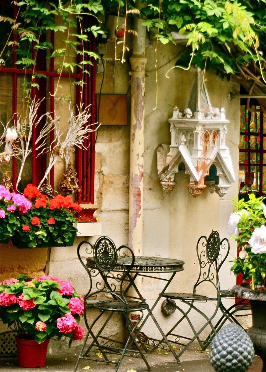 Paris photograpy Cafe Photo - Parisian Home Decor - Colorful Print -France Wall Art - French Photograph - Urban Bistro - Red Pink Green