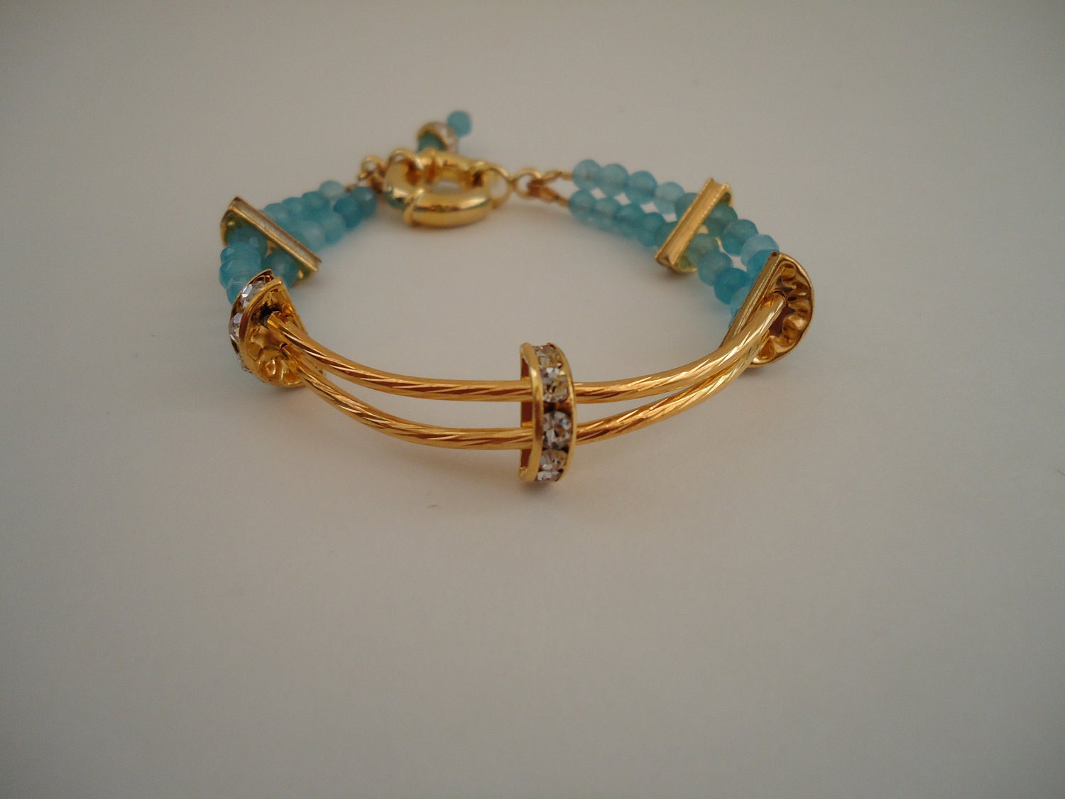 Blue Bracelet Double Strand Yellow Gold Jewelry Crystal Jewellery