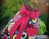 Women's Hostess Apron in Retro Floral, Alexandar Henry Mocca, Red Polka Dots/ Ladies Birthday Gift