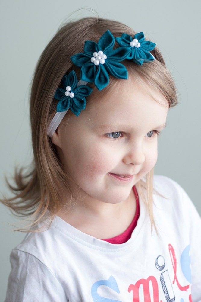 Girl headband - Aquamarine Girl Flower headband - Children spring clothing