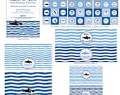 DIY -  Printable: Shark Birthday Party Set -  13 items (invitation, party circles, water bottle labels, banner and more)