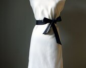 Classic Audrey Hepburn Pull Over Dress- Womans White Sleevless Dress with Black Bow Belt - Ready to Ship Size Large