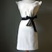 Classic Audrey Hepburn Pull Over Dress -  Womans White Dress with Black Bow Belt - Elegant and Sophisticated Sleeveless Dress