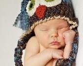 SALE - Save 15% -Owl Hat - Baby Owl Hat -  Baby Hats -0 - 3 months  Cute and Soft Earflap - by JoJosBootique