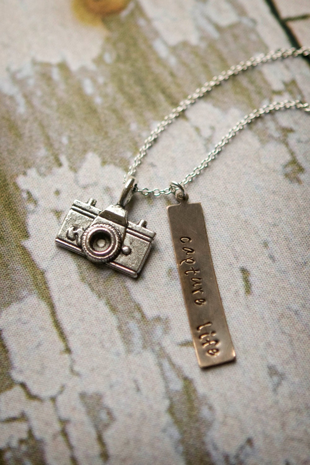Camera Necklace - Hand Stamped Capture Life Photography Necklace - Silver Camera - Sterling Silver Chain
