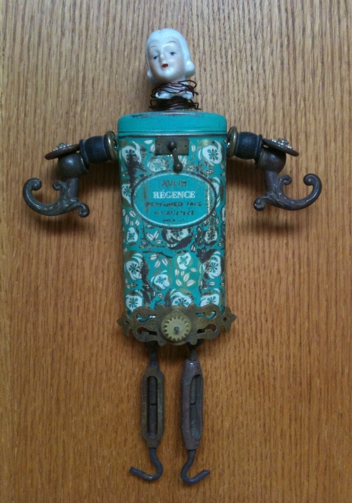 Vintage Tin Doll / Steampunk Assemblage Art / Found Object Sculpture / Le Marquis de Poubelle