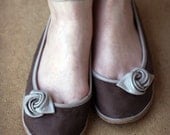 Beige Rose - Handmade  Leather flat shoes - CUSTOM FIT