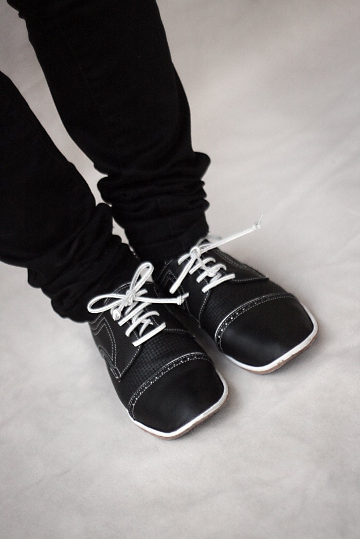 Black and White Chaplin Shoes - Leather Women's Oxfords- CUSTOM FIT