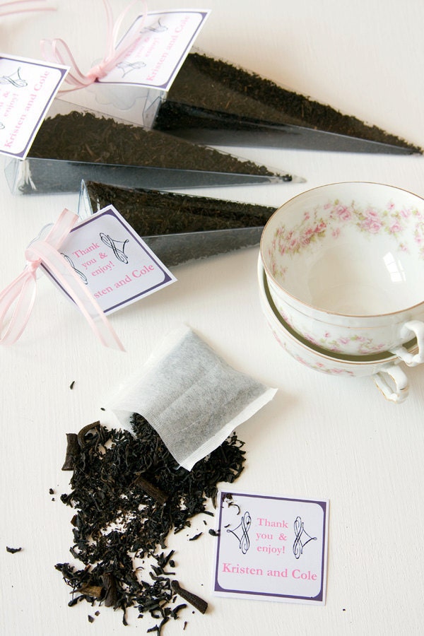 Bridal shower tea party - tea favors of loose flavored teas - elegant edible wedding favor and thank you guest gifts - by Dell Cove Spices
