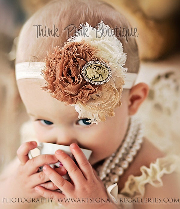 Baby girl headband,Shabby chic flowers headband, vintage inspired headband,newborn, baby headband.Infant headband,toddler Headband,