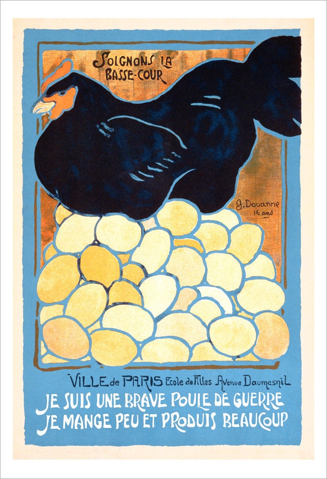 French wall art  - The French Hen -13x19 - Vintage French poster Kitchen decor wall hanging