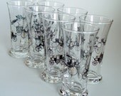 Vintage Cocktail Glasses Mid Century Glasses Libbey Carriage and Buggy Theme Stemless Barware Cordial Glasses Set of 8