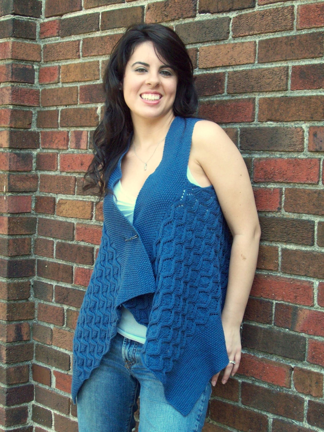Blue Velvet Reversible Faux Cabled Vest: PDF Knitting Pattern by The Sexy Knitter