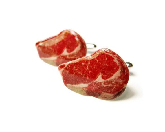 Steak Cuff Links Cufflinks Red Raw Meat Mark Ryden Gifts For Men Unisex Silver Fathers Day Gag Gift Ron Swanson