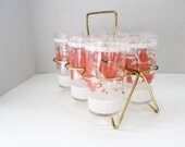Pink and White Glasses with Kitchen Housewares Design in Metal Glass Caddy