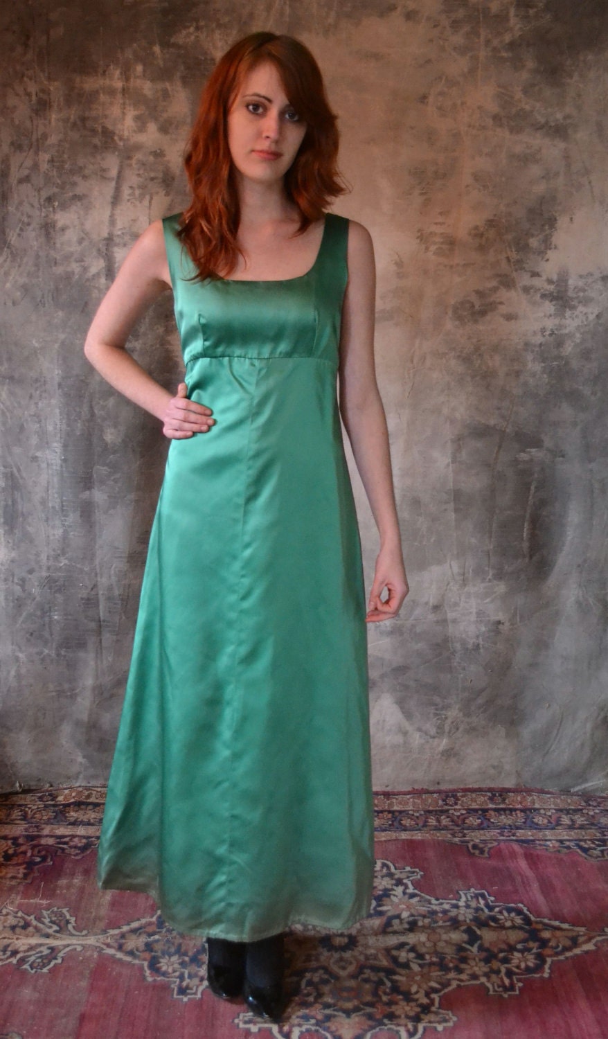 1950's Seafoam Green Satin Evening Dress