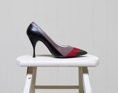 Vintage 1960s Shoes / 60s Color Block Leather Pumps / Bombshell Stiletto Heel / Size 7.5