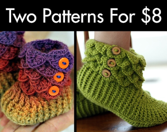 Crochet PATTERN Two Boot Patterns For 8 - Permission to Sell Finished Items