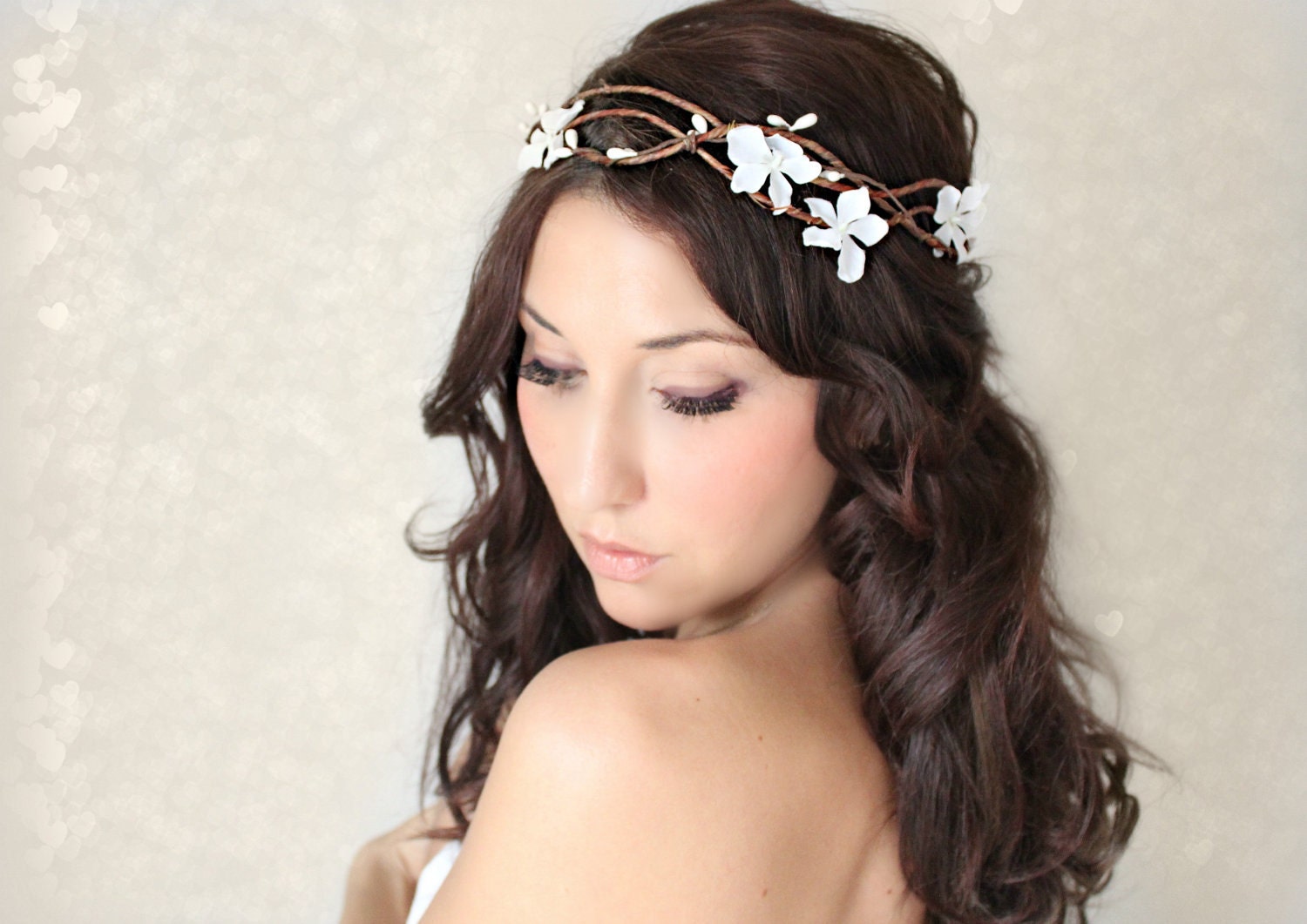 Woodland Flower Crown, Fairy Wedding, White Tiara, wedding accessory, bridal headpiece, flower girl - MARYL -