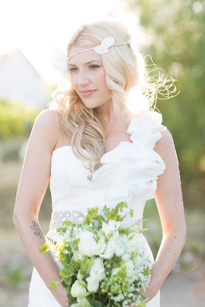 Wedding Tiara, Flower Crown, White whimsical fairy wedding, bridal accessories, wedding hair - SARAH -