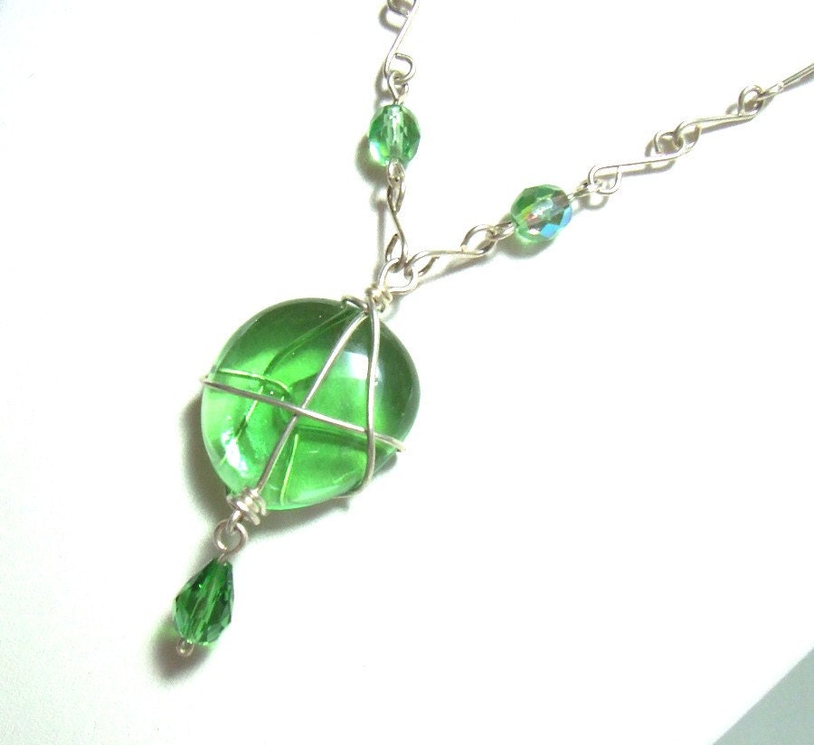 Green necklace, glass necklace, handmade silver plated jewelry - Green Diane collection