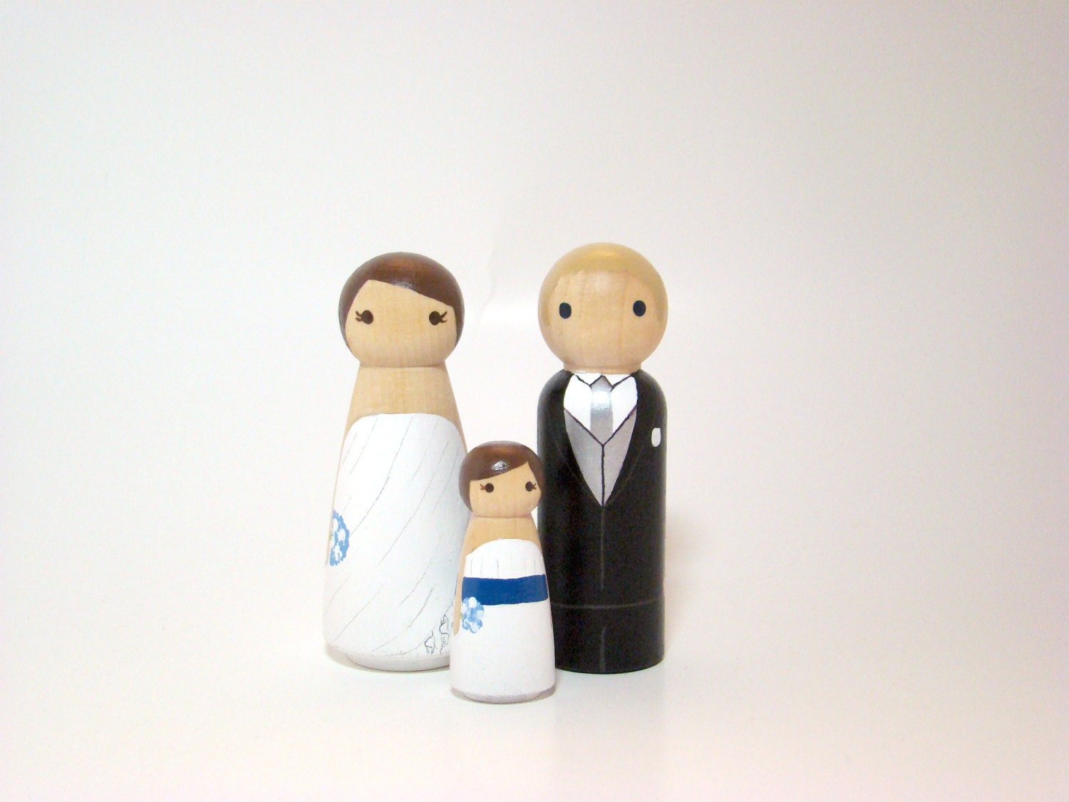 Custom Wedding Cake Toppers Pegs Family of 3