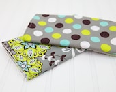 Baby Girl Burp Cloth, Grey Aqua Blue and Lime Green Floral, Coordinating Set of 2