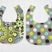 Baby Girl Bib Set of 2 in Grey, Lime Green, Aqua Blue Floral and Polka Dot with Terry Cloth