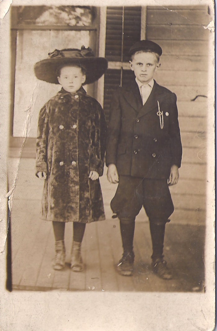 Vintage Photograph ,Siblings 1911 Photo Postcard