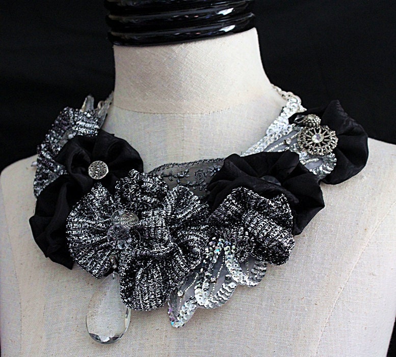 SILVER THAW Black Silver Wearable Art Statement Necklace