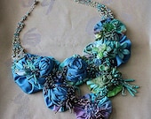 LOVE IS BLUE Beaded Textile Statement Necklace Wearable Art