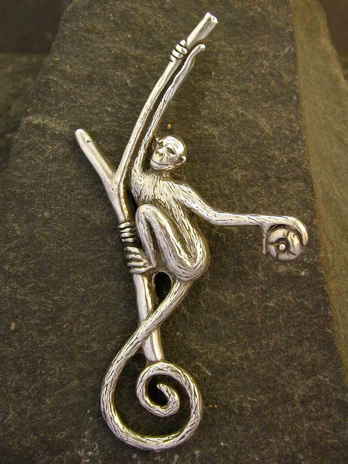Sterling Silver Monkey Brooch