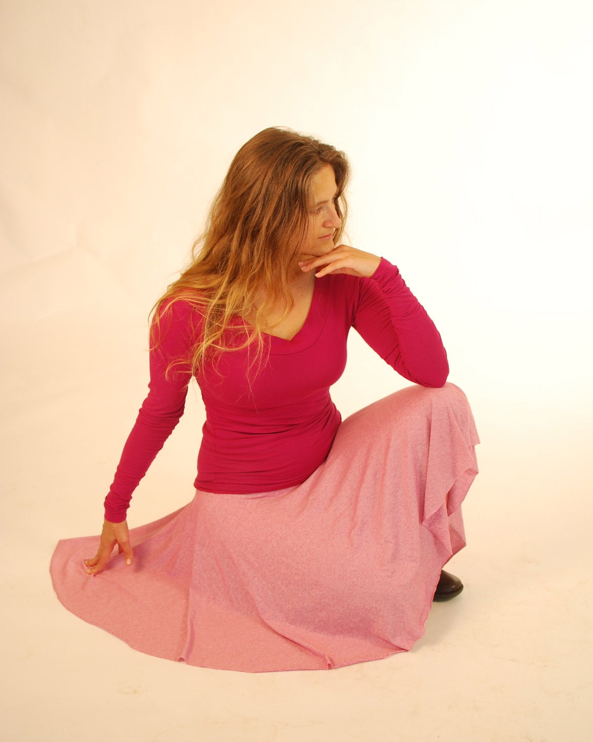 Summer Skirt - Circle Skirt - Mini Stripe Pink White - Organic Cotton - Eco Friendly  - Organic Clothing