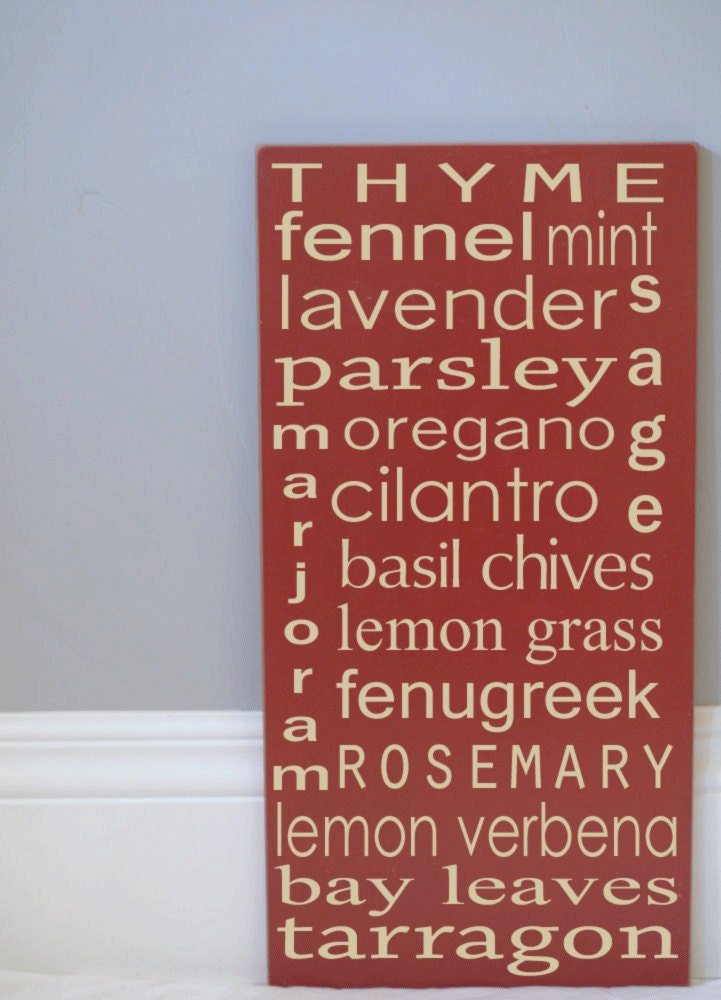 Culinary Herbs - Subway Art Wooden Sign Typography Word Art -  Kitchen Sign -0Your Choice of Colors