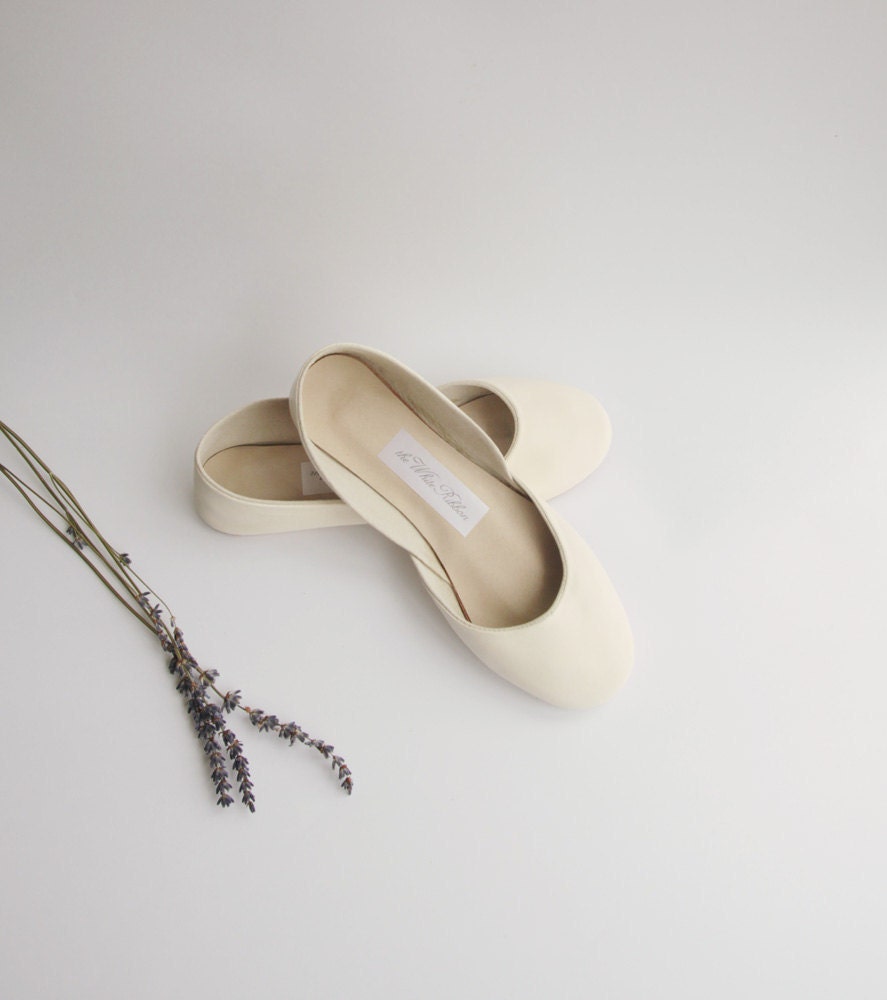 up-cycled soft leather ballet flats. creamy white.