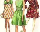 1960s A Line Dress or Gathered Dress & Scarf Vintage Sewing Pattern Simplicity 7654 Bust 36"