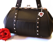 Black Vinyl Purse, Faux Leather Vinyl, Retro Rockabilly Bag - MADE TO ORDER