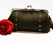Black Vinyl Clutch, Faux Leather Vinyl, Retro Rockabilly Bag - MADE TO ORDER