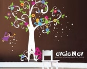 Fairy Wall Decals - Fairy Tree with Flowers and Stars Wall Sticker - PLFT010R