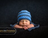 newborn photography prop two-stripe crochet baby hat earflaps photo prop baby boy baby girl