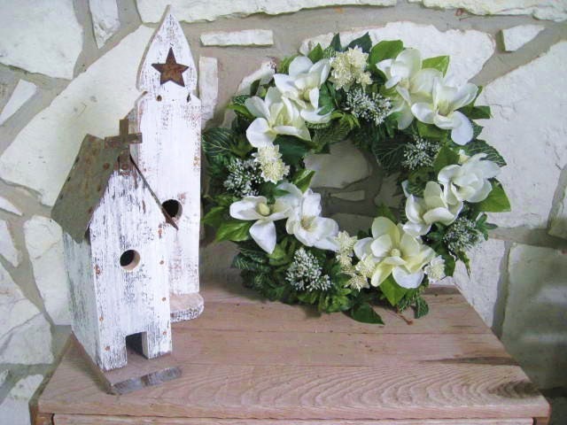 Wedding Wreaths, Wedding Decoration, Cottage Chic Floral Wreath, White Magnolia Wreath for Front Door, Wreath Pair
