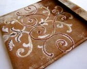 iPad sleeve - hand embroidered iPad cover case - rustic scrollwork, hearts in burgundy wines and brown - tablet electronic gadget