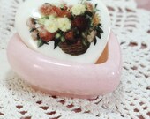 Vintage heart  trinket box of alabaster with romantic cottage roses