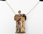 House Sculpture Pendant  Silver OOAK Handmade