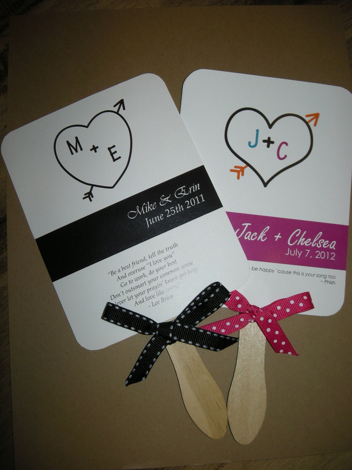 Ceremony  program fan. Heart monogram - set of 20